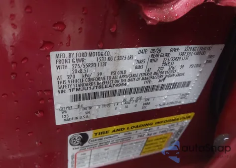 2020 Ford Expedition Xlt from USA, damaged, VIN 1FMJU1JT6LEA74954